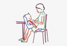Posición adecuada :  el niño mantiene buen control cefálico, de tronco y el contacto visual
